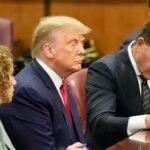 expresidente Trump compadeciendo en la Corte sobre posible fraude